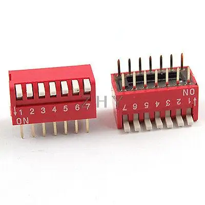 

5 Pcs 2.54mm Pitch 7 Position Slide Type DIP Switch Red