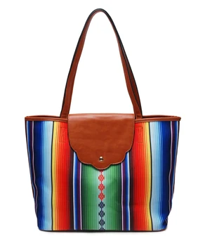 

Wholesale Scalloped Serape Aztec Tote Bag, Woman Tote Bag With PU Tote Handle Multicolor PU Tote Bag DOM1091472
