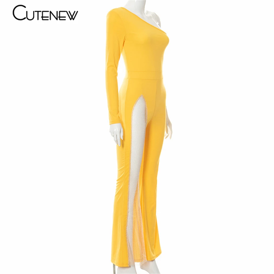 Sexy Mesh Patchwork One Shoulder Playsuits Women Elegant Solid Skinny Flare Pants Jumpsuit Fashion Lady Party Streetwear 11 Sexy Mesh Patchwork One Shoulder Playsuits Women Elegant Solid Skinny Flare Pants Jumpsuit Fashion Lady Party Streetwear