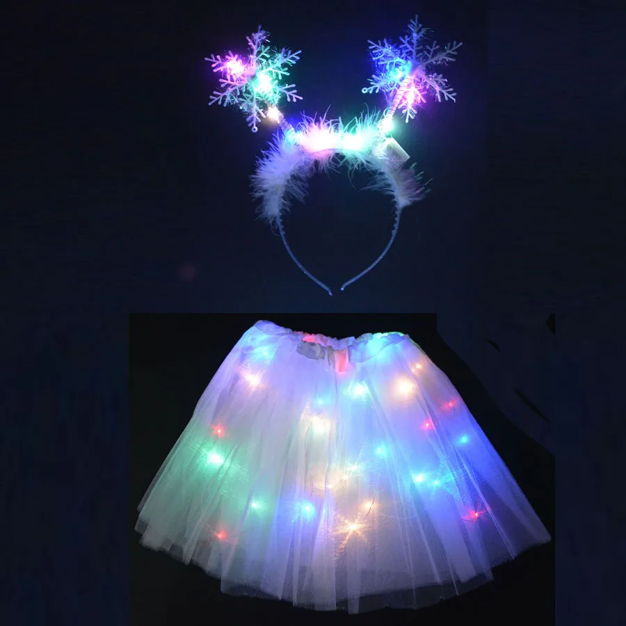 led colors light Неоновые вечерние светодиодный обруч для волос с перьями и снежинками, светодиодный светильник, юбка-пачка, светящаяся Рождественская декорация, год - Цвет: led colors light