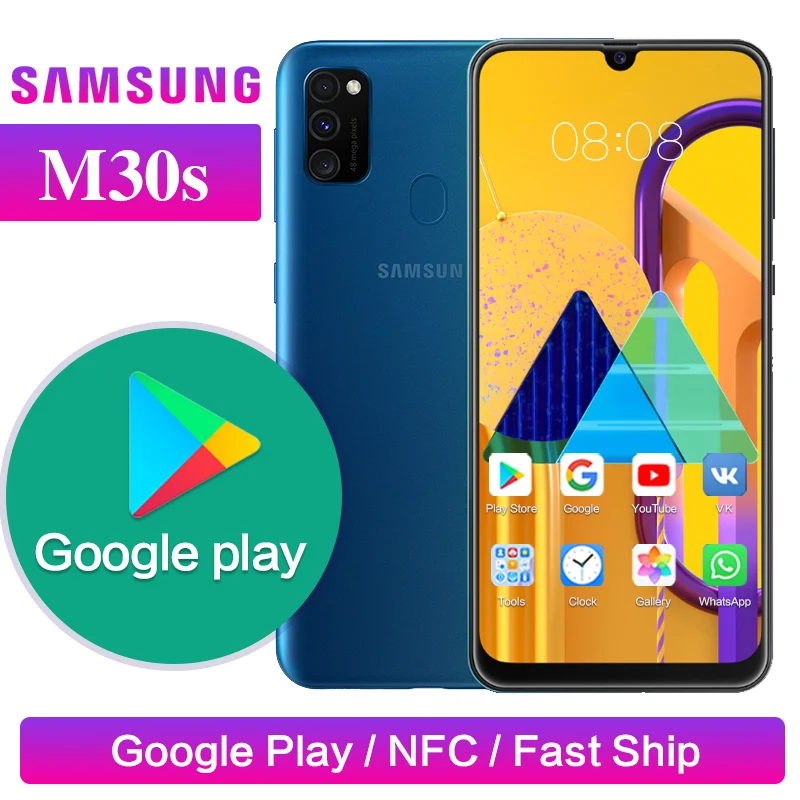 Samsung Galaxy M30s Поддержка Google Play Golbal rom 4x Zoom Octa-Core 6 ГБ 128 ГБ 48MP Тройная камера 6000 мАч смартфон для звонков