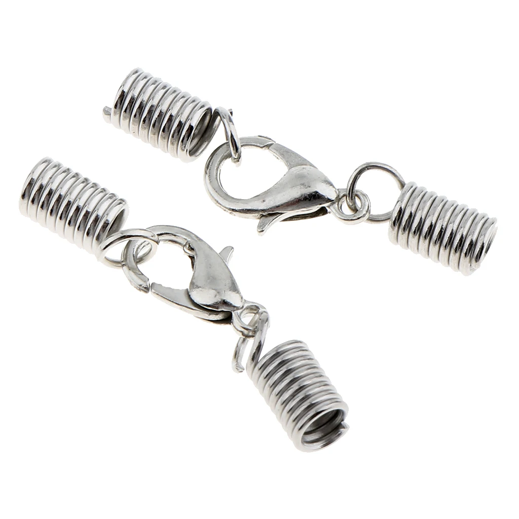 20 Pcs Lobster Claw Clasps Leather Spring Clasp Crimp Clip Ends Set for Necklace Bracelet Jewelry Making - silver color