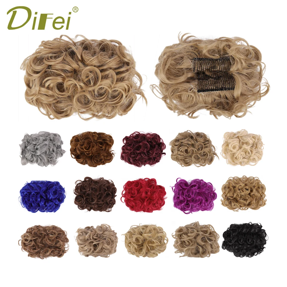DIFEI-Extensão do cabelo encaracolado do Chignon para mulheres, partes sintéticas do cabelo, tampa Updo, coque do cabelo