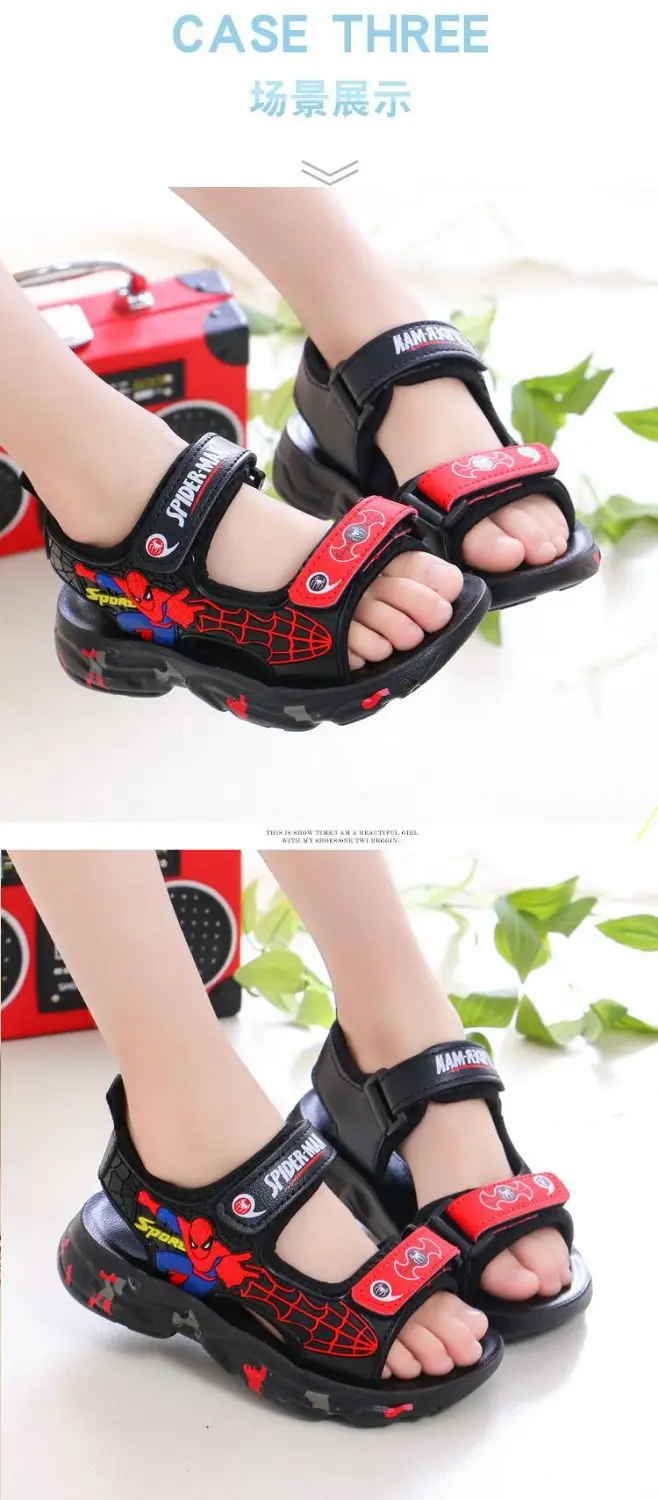 children's sandals Disney Summer Kids Sandal Baby Boys Cartoon Spiderman Print Sandals Sport Pu Leather Girls Soft Toddler Beach Sandals EUR 23-38 girl princess shoes