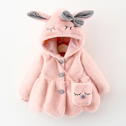 Outono inverno do bebê dos miúdos das meninas do bebê roupas coelho orelha casaco com capuz engrossado quente jaqueta manto snowsuits crianças outwear