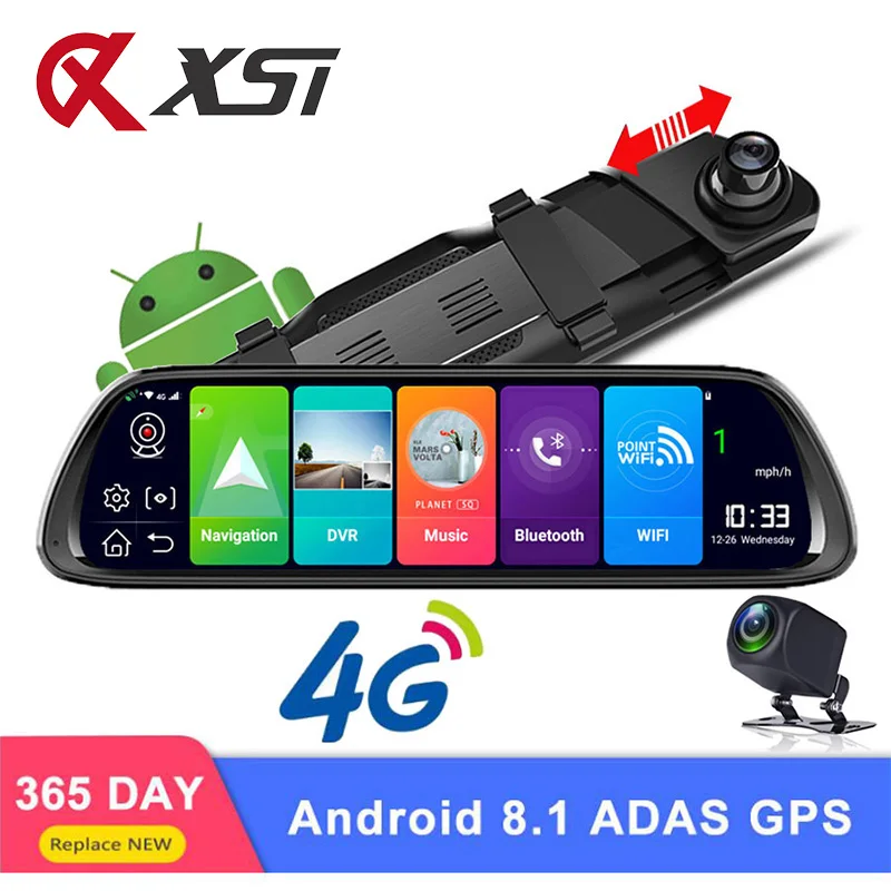 XST 10 Inch Android 8.1 Rearview Mirror Camera 4G ADAS GPS Navigation Full HD 1080P Dash Cam Video Recorder WiFi Monitor Car DVR