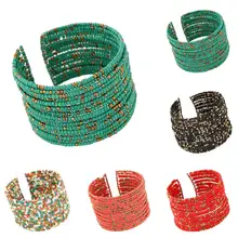 Богемные этнические хиппи мульти бусина, жесткий браслет Бохо Мода серфинга ручной работы браслет на запястье для Женский Браслет-манжета винтажный