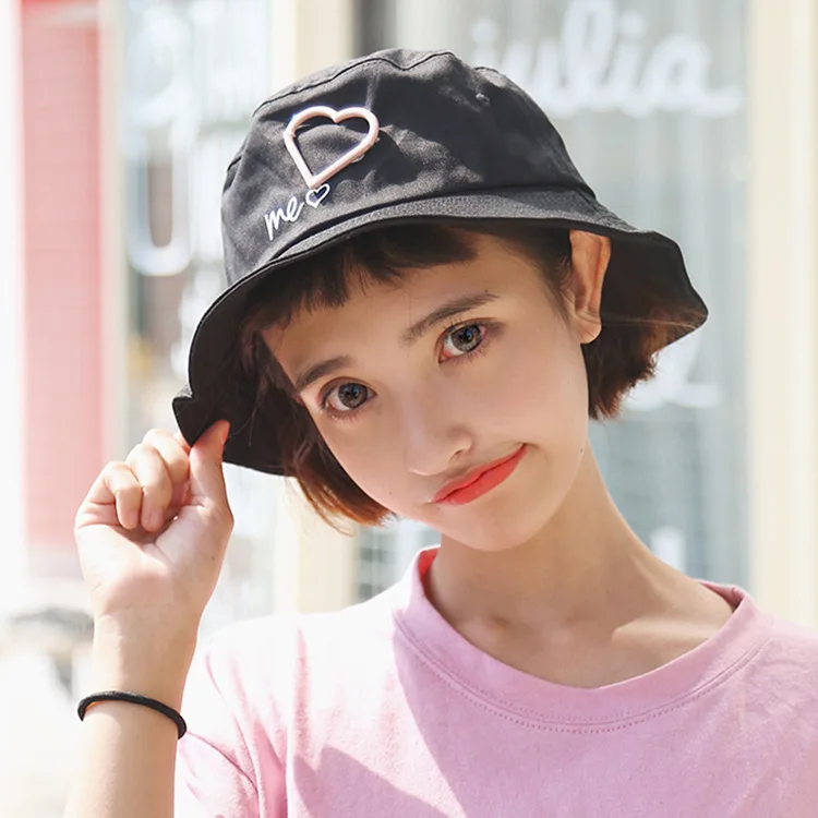 

Cute INS Wind GIRL'S Heart Bucket Hat Korean-style Heart You Me Lettered Japanese-style Versatile Bucket Hat Children Summer