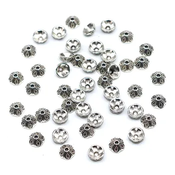 

100/200pcs/lot Zinc Alloy Metal Bead Caps 6mm Charms For Jewelry Making Bead End Caps Tibetan Silver Plated Flower Beads Caps