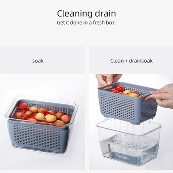 

Washing Drain Basket For Fruit Vegetable Healthy Safe Fresh-Keeping Box Without BPA Durable Refrigerator Food Preservation Box