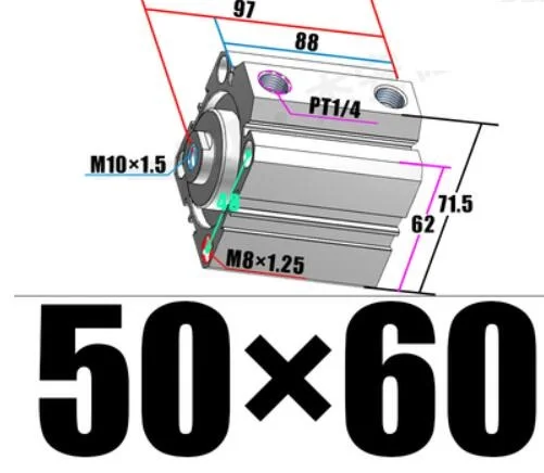 Пневматический SDA компактный воздушный цилиндр Airtac Тип отверстия 50 мм порт 1/" SDA50*5X10*15X20*25x30*40X50*60X75/80/90/100 S мини одиночный стержень - Цвет: 50X60