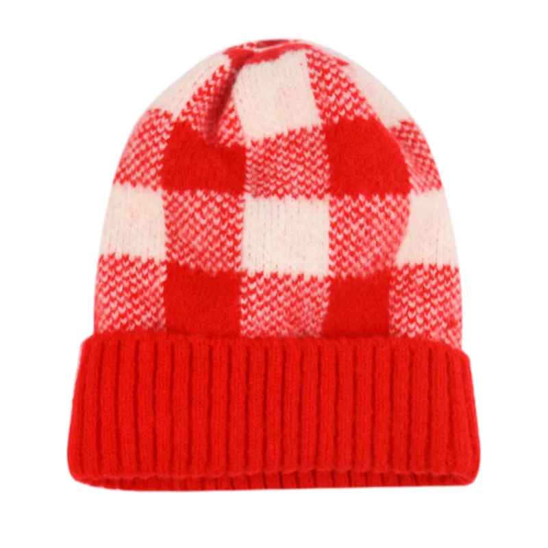 FOXMOTHER новые модные зимние Желтые красные клетчатые трикотажные шапки без полей шапки теплые Skullies женские лыжные уличные - Цвет: Red