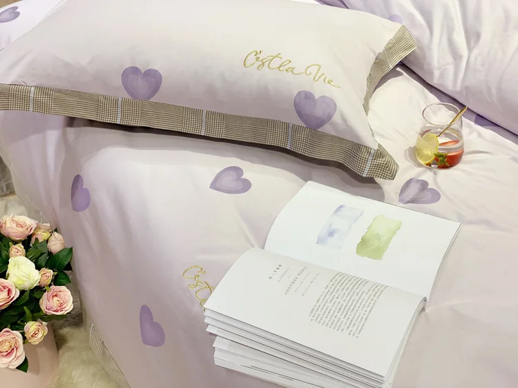 ANNAs хороший материал девушки милое сердце DuvetCover жаккардовое переплетение постельное белье из ткани тенцель набор голый Высокое качество домашний текстиль розовый фиолетовый 4 шт