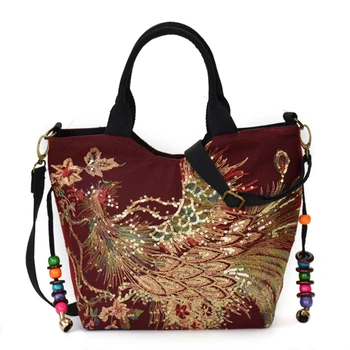 

WoMan Peacock Embroidery Ethnic Handbag Crossbody Purse Ladies Tote Shoulder Bag