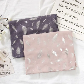 

Original winter scarf women autumn spring vintage long grey pink feather hijab scarf Pashminas Sjaal Muslim snood