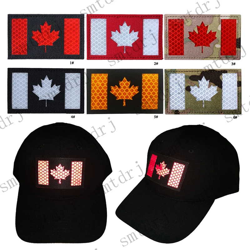 New Embroidery Patch Reflective Canadian Flag Fabric Badge Military