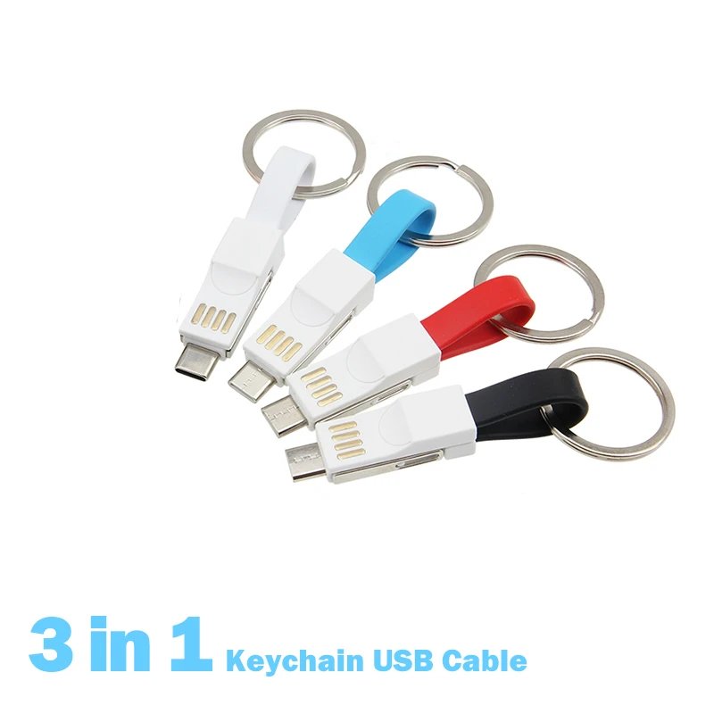 3 в 1 Многофункциональный USB брелок кабель портативный с разъемом Micro Type-C зарядное