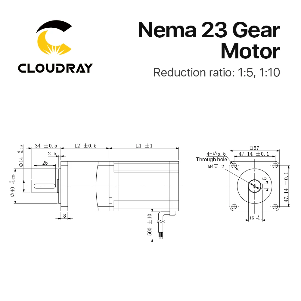 Cloudray Nema 23 Stepper Motor 4-lead 0.9/1.3N.m Planetary Gearbox Motor Nema 23 Ratio 5:1/10:1 For CNC motor gear