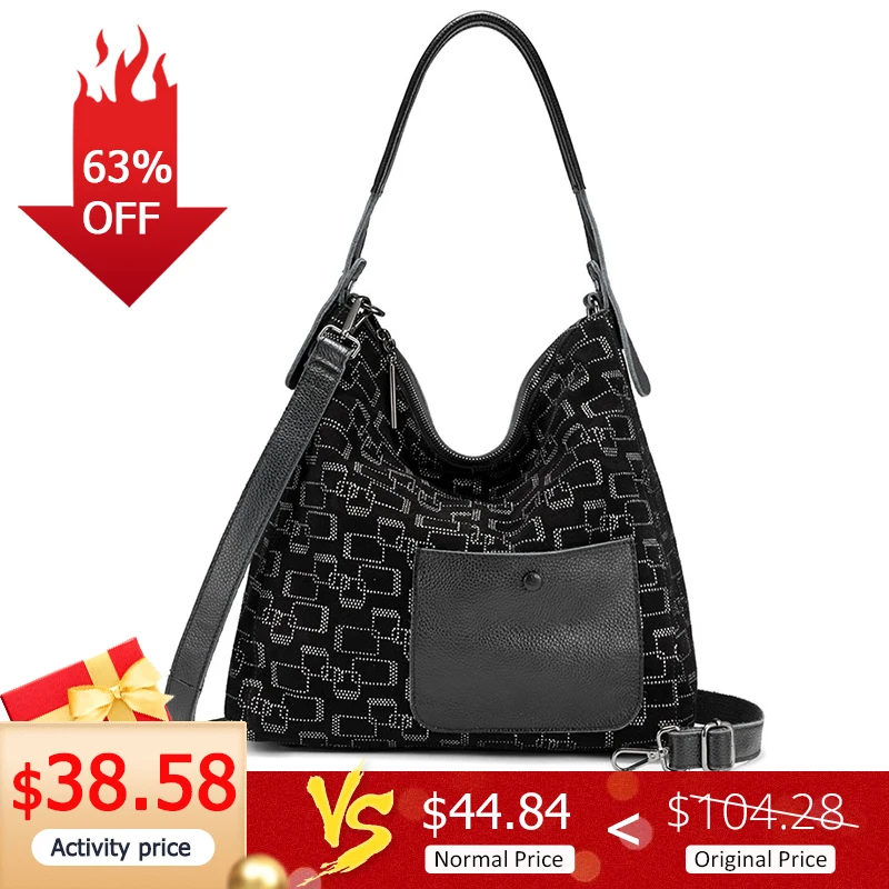  REALER female shoulder bag genuine leather large tote bags for women 2019 hobos patchwork luxury ha