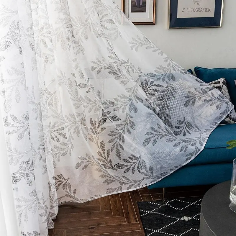 

Spring New Style Fresh Fine Leaves Window Screen Ready-made Curtain