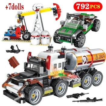 

792pcs City Oil Base Series Car Model Building Blocks Compatible Technic Truck Vehicle Weapon Figures Bricks Toy for Boy