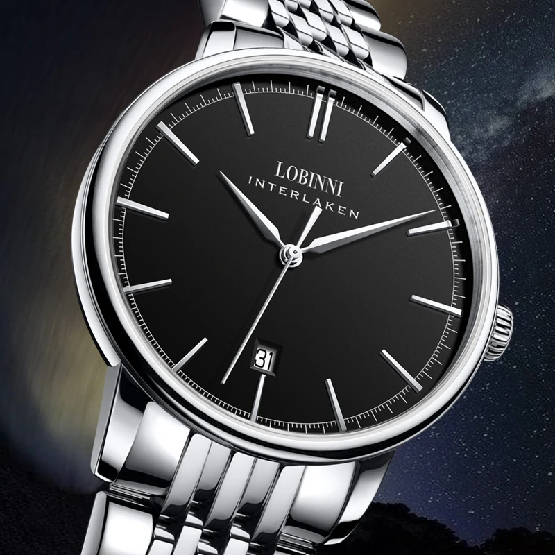 LOBINNI Men Wristwatch latest design relogio watch stainless steel strap business mechanical automa