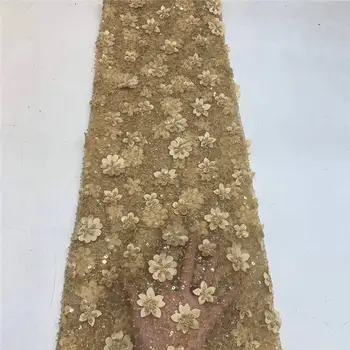 

Latest Embroidered 3d Lace Fabric African Lace Wedding High Quality Handmade Beade French Lace Fabric For Dress 5yards