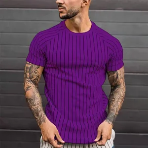 ICCLEK2021 European and American Style New Men's Casual Round Neck Striped Short-sleeved Printing Long Sleeved Men's T-shirt