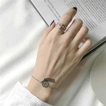 

RUIYI Real 925 Sterling Silver Vintage Make Old Tassel Cross Charm Bracelets For Women Retro Distressed Compass Charm Bracelets