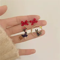Japanese Witch Black Cat Clip on Earrings No Piercing Funny Cartoon Bow Cat Clip Earrings Without Pierced Ears for Women Girls 1