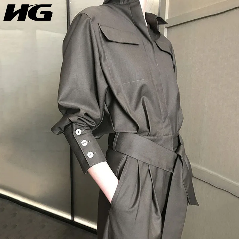 

HG Trend Jumpsuit Long Sleeve Plus Size High Waist Overalls Personality Rompers Streetwear Women Clothes 2020 Spring XJ4126