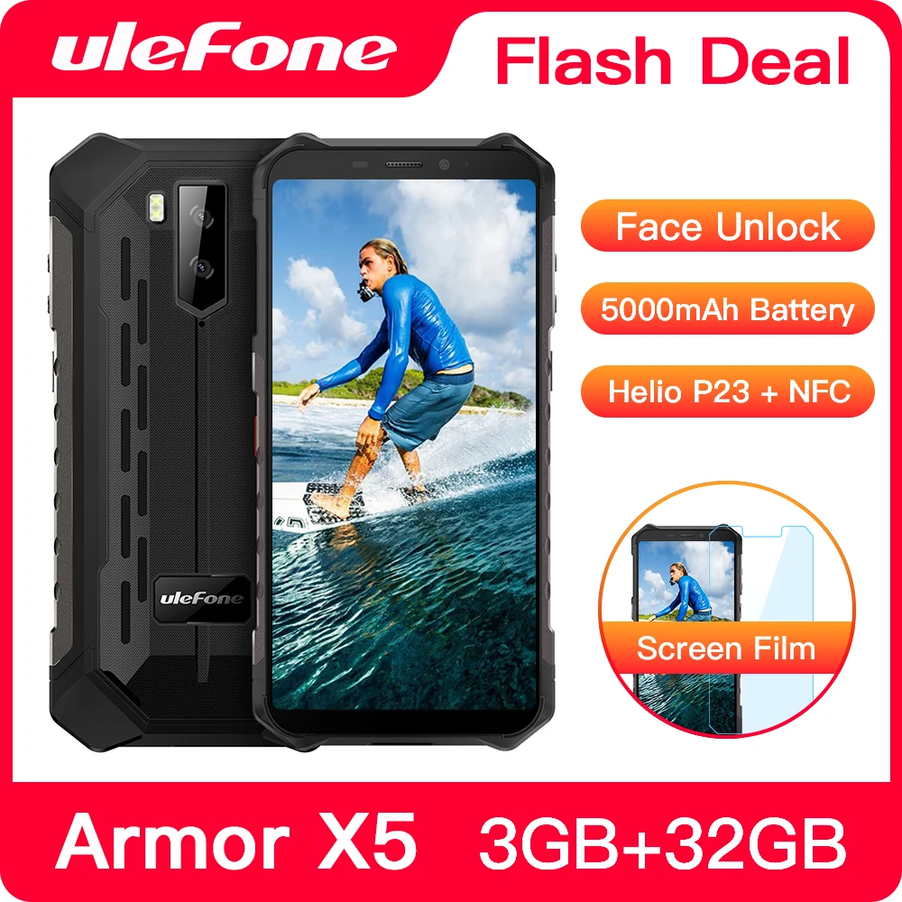 Ulefone Armor X5 Rugged Smartphone Android 9.0 Octa-core Helio P23 NFC IP68 3GB 32GB 5000mAh Cell P