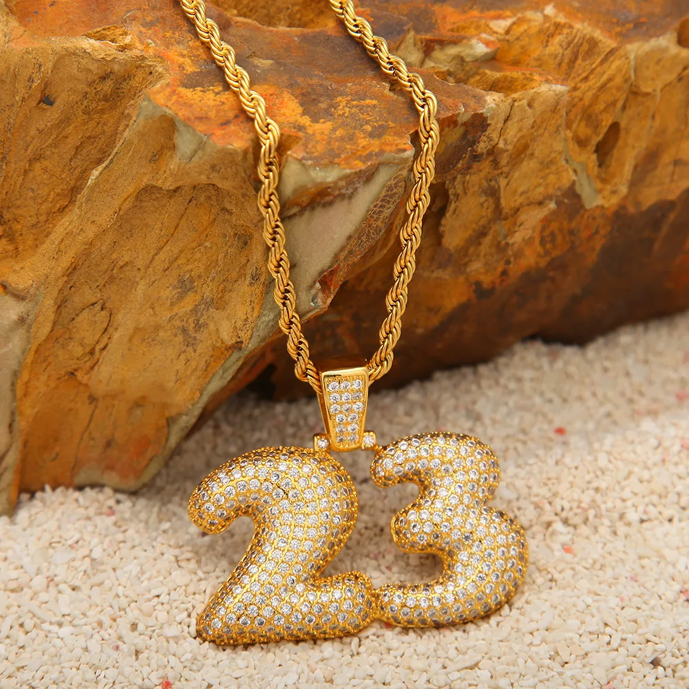 

Hip Hop Rhinestones Paved Bling Iced Out Basketball Legend Number 23 Pendants Necklace for Men Rapper Jewelry Gold Silver