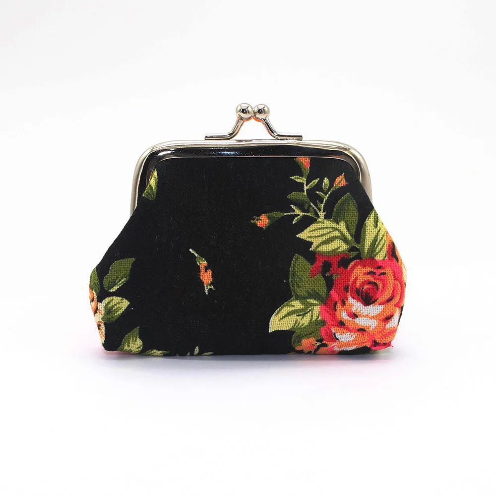 Vintage Women Coin Purse Mini Wallet Small Flower Printing Hasp Wallet Cotton Fabric