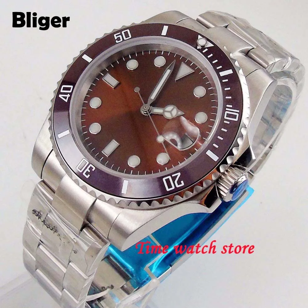 Bliger 40 мм кофе Miyota 8215 автоматические часы мужские сапфировое стекло