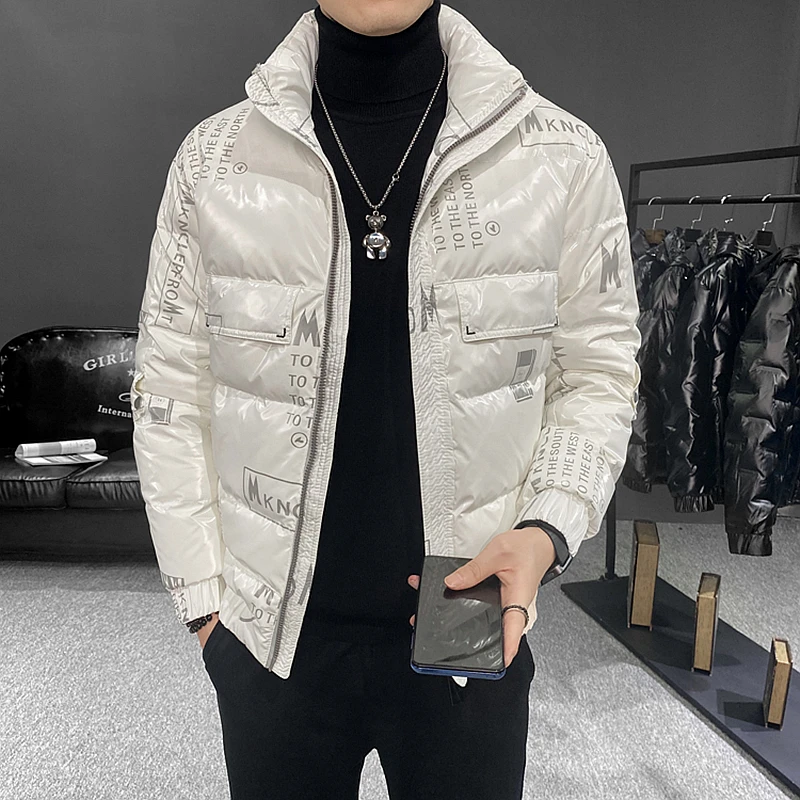 

2020 winter new trend printing stand-up collar down jacket male white duck down down jacket