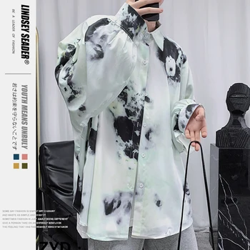 

Lindsey Seader Ink Painting Tie-dyed Printed Long Sleeve Shirts Mens Harajuku Style Hawaiian Shirts Casual Shirts Streetwear