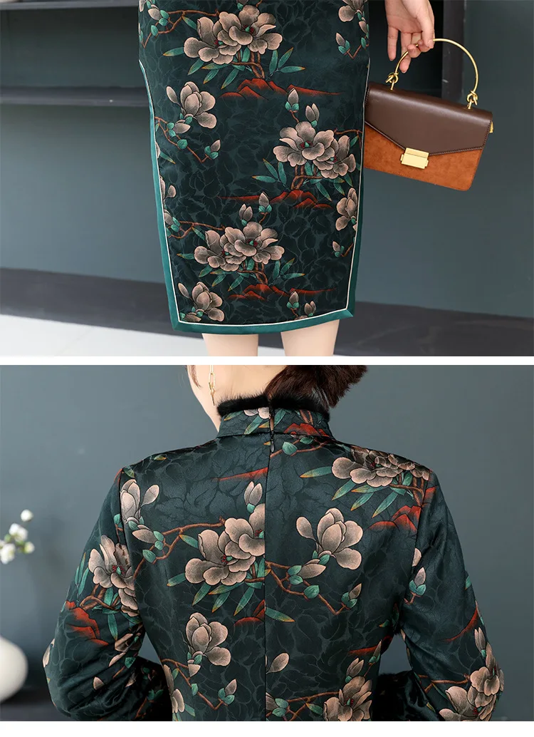 Винтажное хлопковое теплое китайское женское жаккардовое платье cheongsam Осень и зима 2019 Новинка