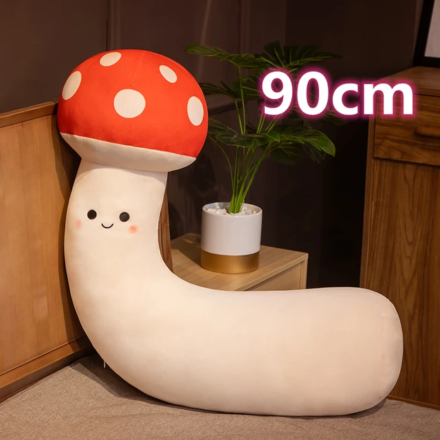 90cm Cute Red Mushroom Pillow Stuffed Plant Kawaii Long Plush Toy Back Cushion Girly Room Decor Hug Plushies Child Girl