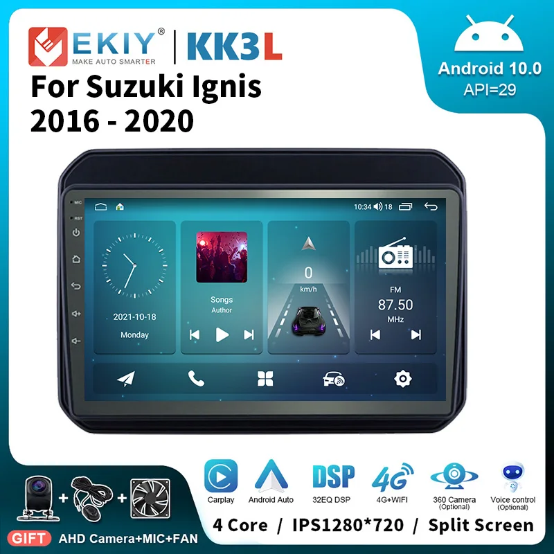 EKIY KK3L Android стерео Автомагнитола для Suzuki Ignis 2016 - 2020 IPS мультимедийный видеоплеер