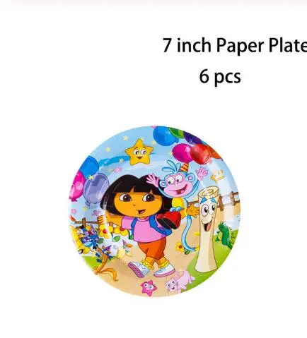 Dora themeExplorer счастливый день рождения бэби Шауэр для мальчика свадебный фестиваль вечерние украшения набор баннер салфетки стакан с соломинкой пластины поставщик - Цвет: 7inch plate 6pcs