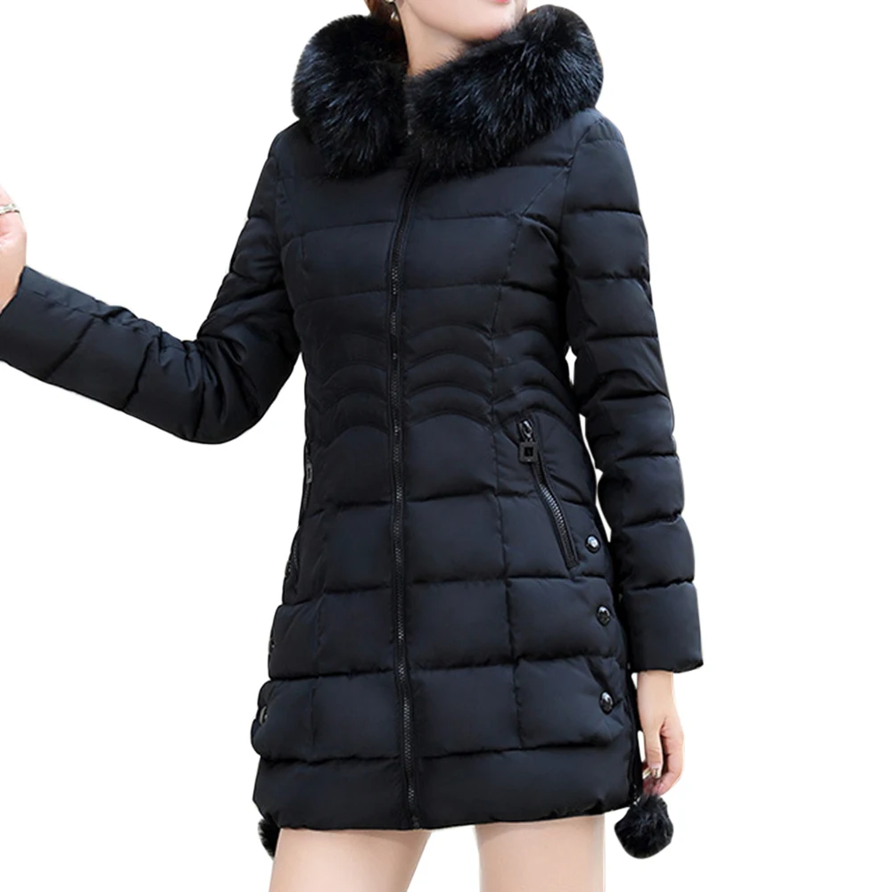 LOOZYKIT, Большая Меховая зимняя утолщенная парка, пальто для женщин, одноцветная, тонкая, длинная, зимняя, хлопок, пальто для девушек, пуховик, куртка для женщин