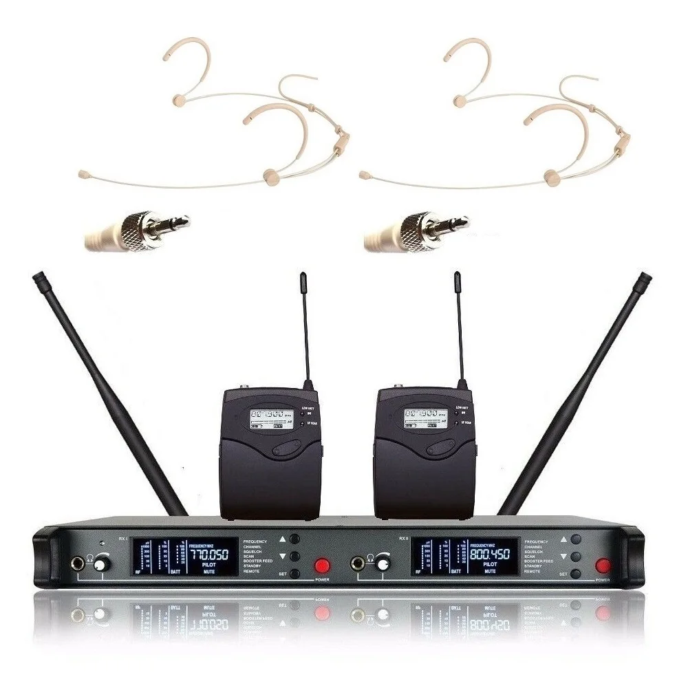 beige headset Беспроводной двойной микрофон сценический разнесенный UHF 200 канальный караоке-кинотеатр гарнитура ручной микрофон с отворотом - Цвет: beige headset