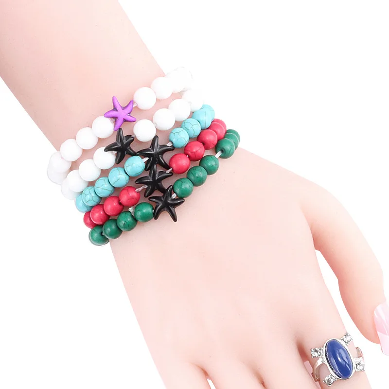 Beaded Bracelet Fashion Starfish Blue Green Turquoises Beaded Bangles Beach Charm Jewelry