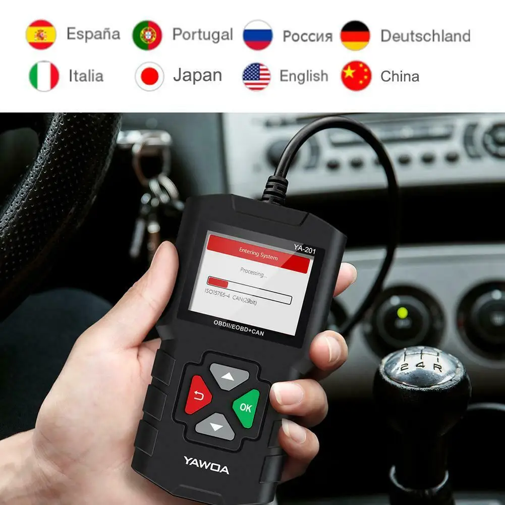 YAWOA YA201 считыватель кодов OBD2 EOBD автомобильный диагностический инструмент Многоязычный мульти-ЭБУ тестирование батареи USB обновление Авто адаптер