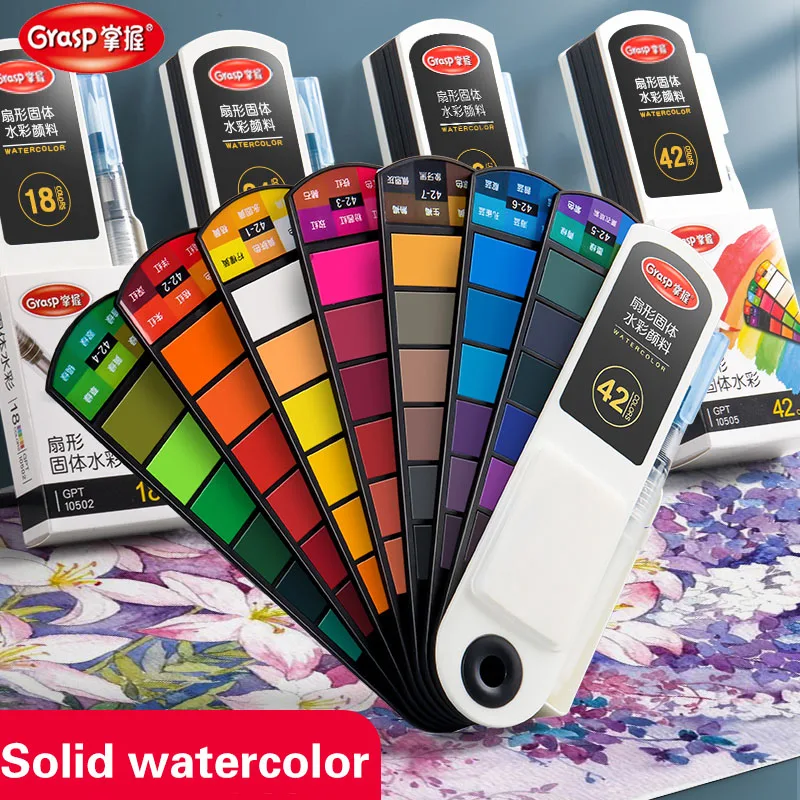 18/24/36/42 Colors Solid Watercolor Paint Set Water With Sponge & Water Brush Pen Painting Coloring For Student Art Supplies watercolor painting set,watercolor paint,watercolor pigment,water brush pens