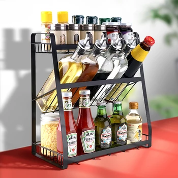

3 Layers Spice Rack Organizer Kitchen Storage Shelf Rack kitchen organizer,Spice Rack Holders Black Iron kitchen organizer