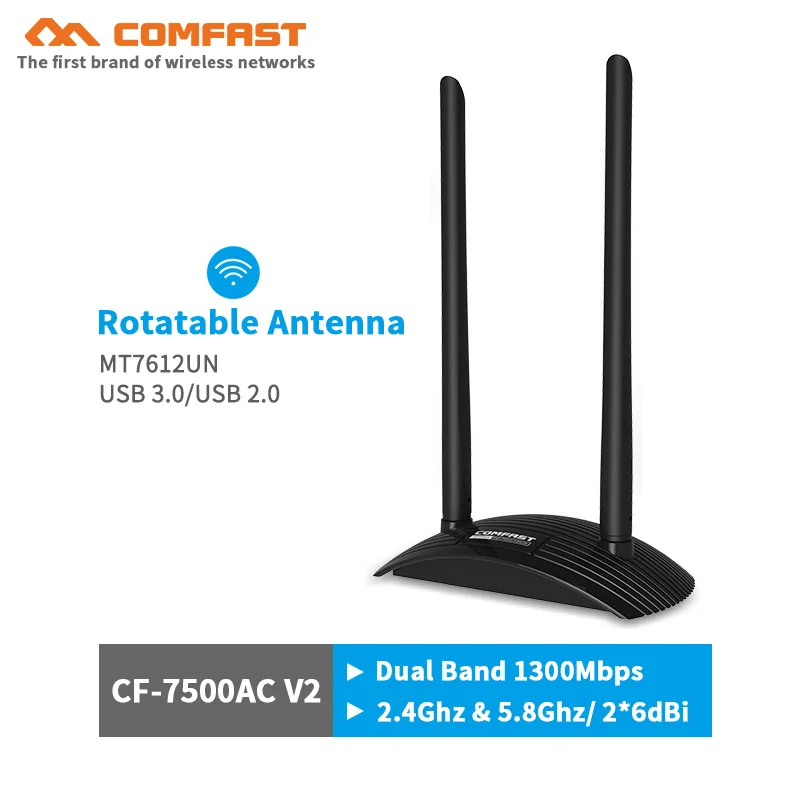 

1300Mbps Gigabit Long Range Dual Band 2*6dbi Antenna USB WiFi Adapter 5G usb wireless adapter 802.11ac PC Wifi Network LAN Card