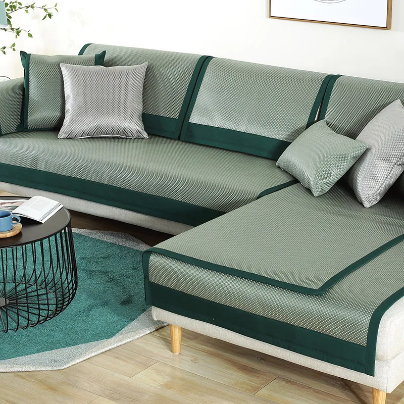 

Summer Cool Breathable Rattan Bamboo Seats Sofa Cover Non Slip Ice Leather Sleeping Mat Armrest Backrest Towel Cushion Customize