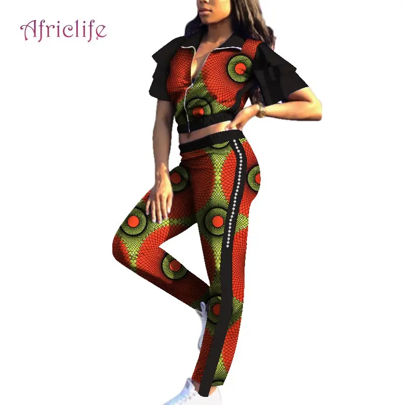 

2020 New Style Fashionable Autumn Crop Top and Pant 2 Pieces African Style Casual Print Sportswear Set Two-piece Set WY5787